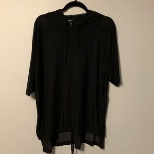 Torrid Black Short Sleeve Hooded Mesh Top OX